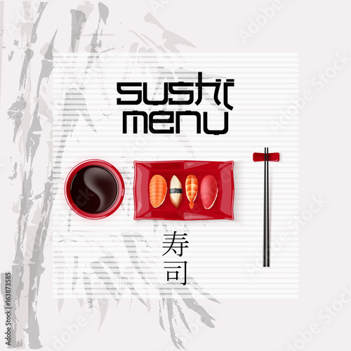Concept design of the invitation sushi restaurant. Vector illustration texture of a bamboo