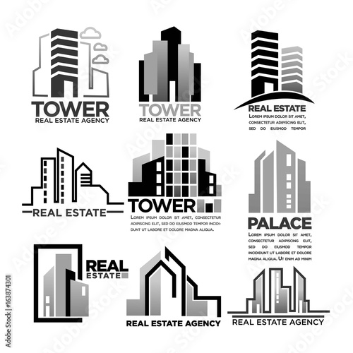Residential buildings houses vector icons for real estate agency construction company