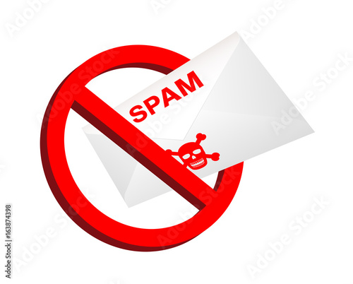 red prohibition sign spam email envelope inside