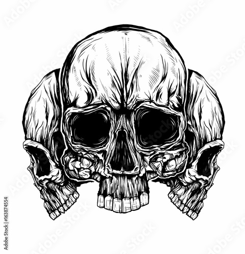 Three skulls on a white background