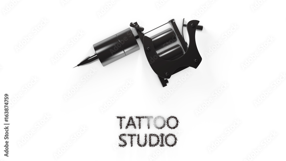 Metallic black tattoo machine on white background Metallic black tattoo machine on white background