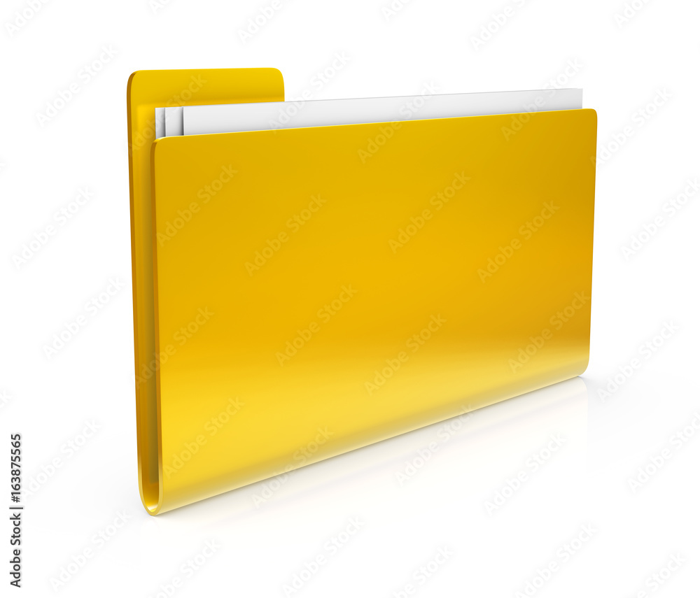 Yellow folder with documents isolated on white background closeup Yellow folder with documents isolated on white background closeup