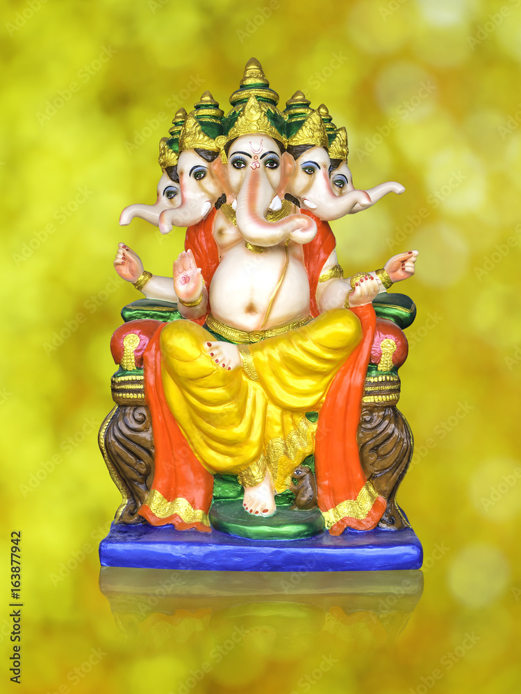 5 heads of Hindu God Ganesha Lord of Success isolate on white background with Clipping path