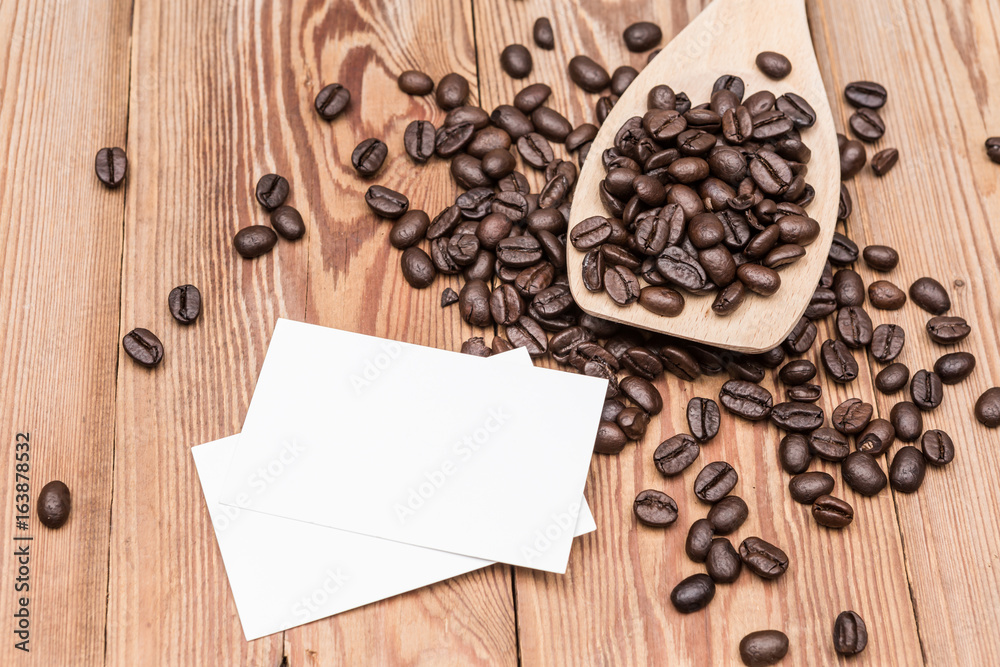 Coffee beans with blank business card Coffee beans with blank business card
