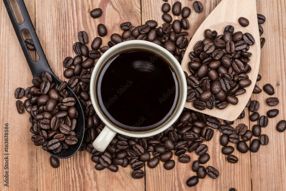 Coffee on wooden table Coffee on wooden table