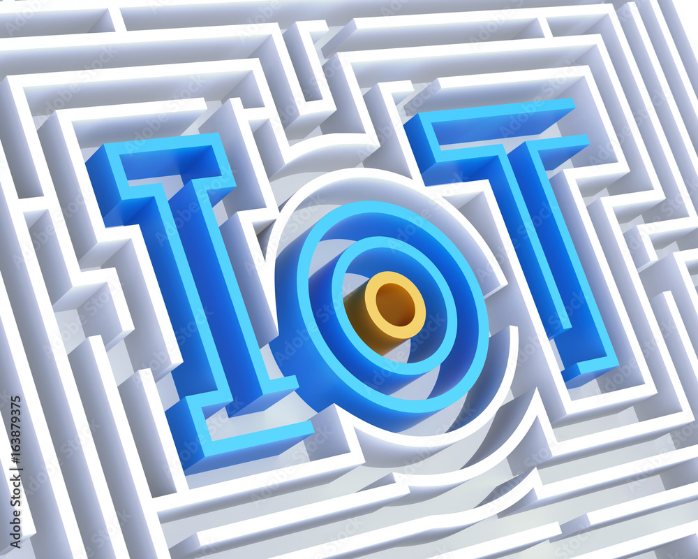 IoT maze graphic. Internet of things concept. 3D rendering image. IoT maze graphic. Internet of things concept. 3D rendering image.
