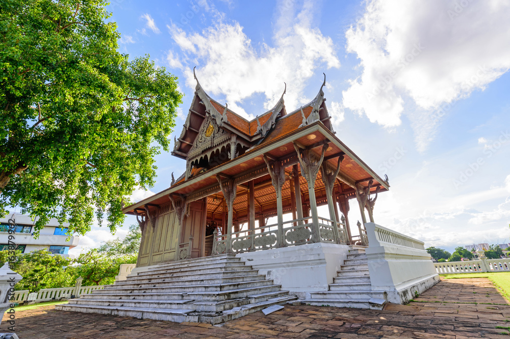 Santi Chai Prakan Pavilion in Santichai Prakan Park in sunset time / Santichai Prakan Park landmark in Bangkok