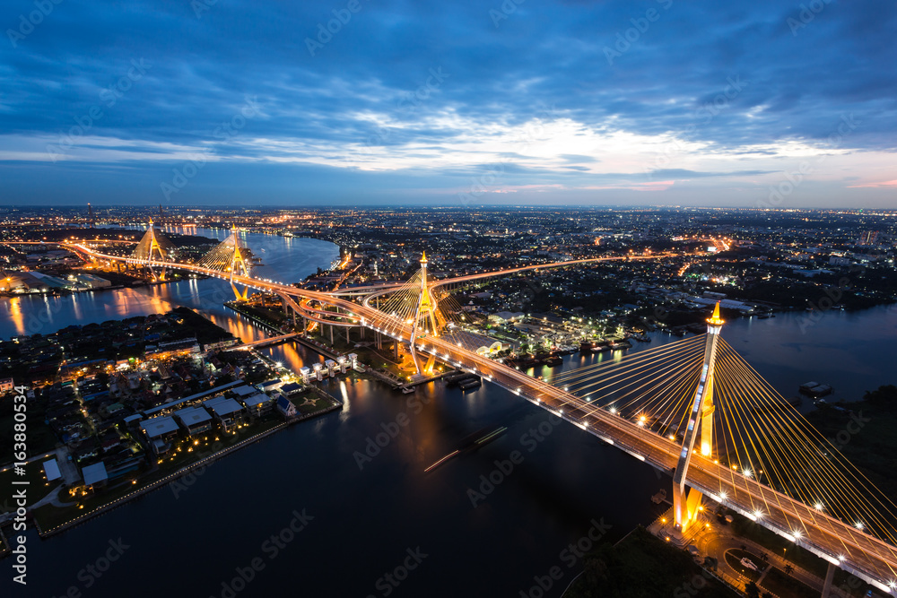 Sunset Scene at Bhumibol Bridge in Bangkok