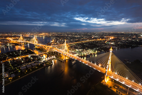 Sunset Scene at Bhumibol Bridge in Bangkok © sirfujiyama