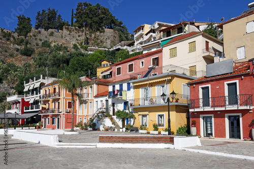colorful old buildings and castle Parga Greece © goce risteski