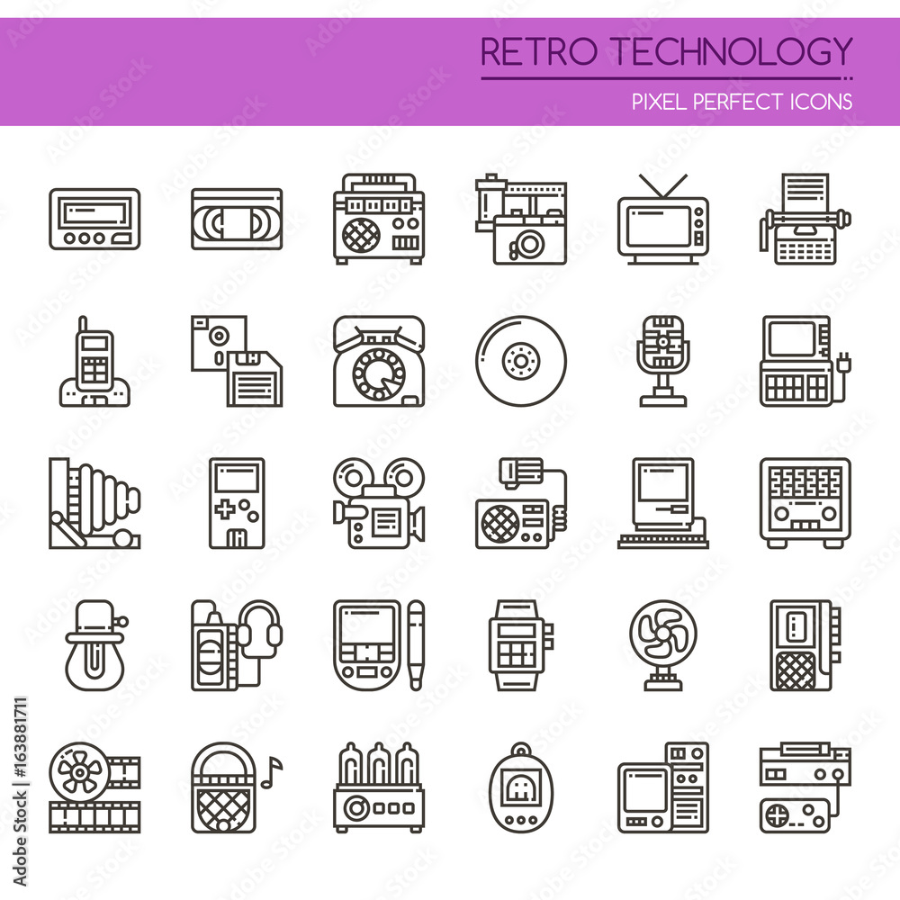 Retro Technology , Thin Line and Pixel Perfect Icons. Retro Technology , Thin Line and Pixel Perfect Icons.