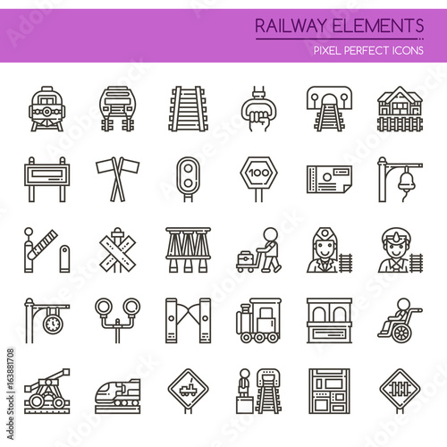 Railway Elements , Thin Line and Pixel Perfect Icons.