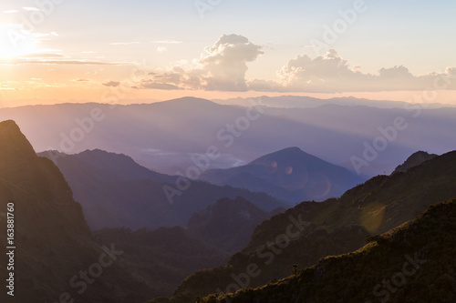 Sunset scene with silhouette mountain at Doi Luang Chiang Dao, Chiang Mai Province, Thailand