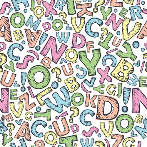 Colorful school seamless pattern for children. Letter wallpaper.