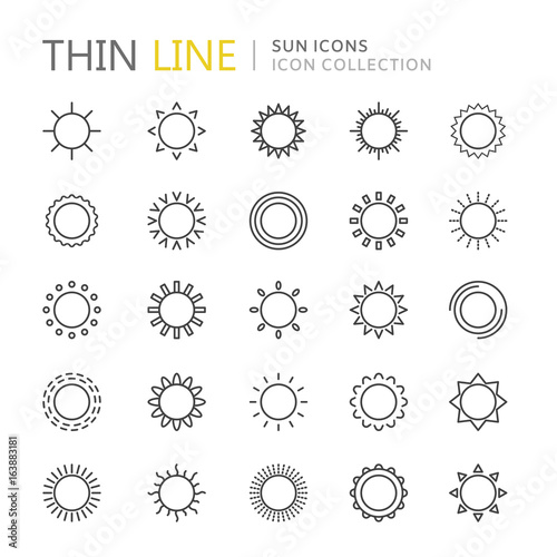Collection of sun thin line icons