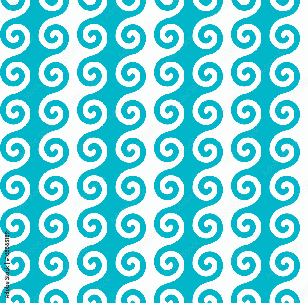 Vertical blue spiral wave pattern. Seamless vector pattern for print.