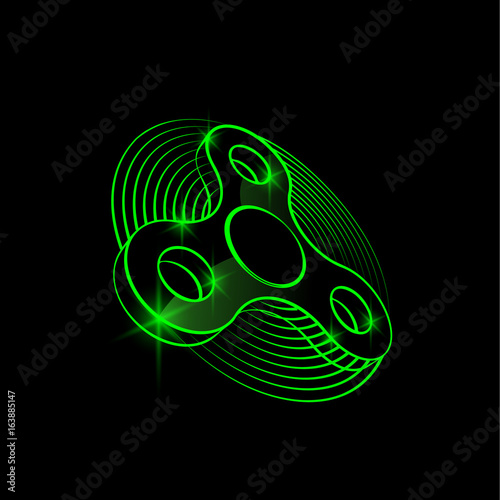 Hand spinner toy. Vector neon fidget spinner illustration.