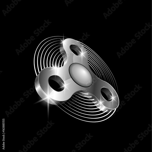 Hand spinner toy. Vector metallic fidget spinner illustration.
