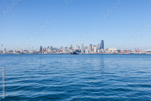 Seattle skyline and Puget Sound including Space Needle © Leslie C Saber