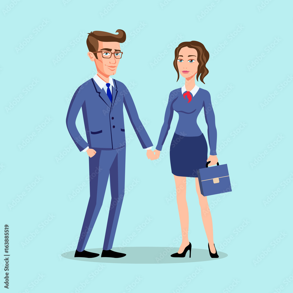 man woman pose office, vector, male, illustration, business,
