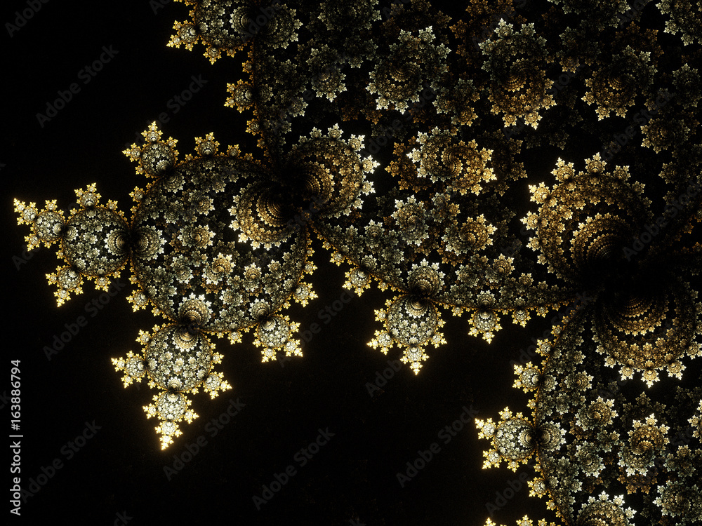 Obraz premium Glossy gold and black fractal shape, digital artwork for creative graphic design