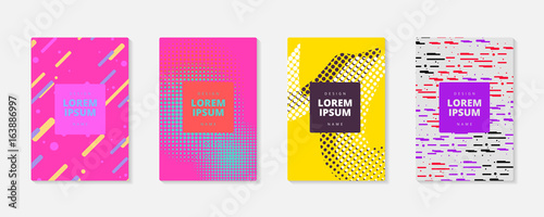 Abstract dynamic geometric vector background cover. Halftone dots posters. Gradient covers.