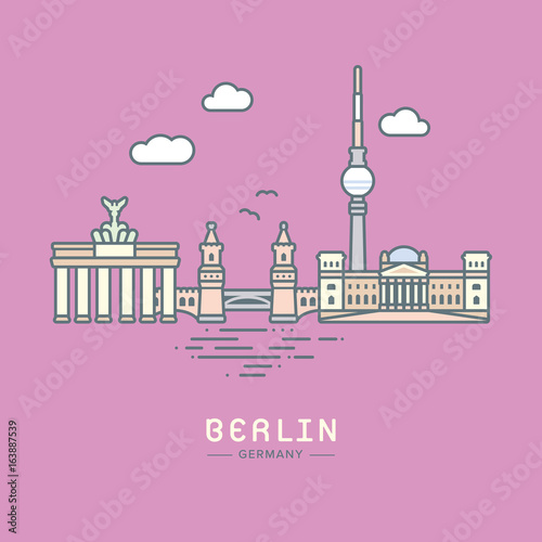 Berlin City landmarks flat vector illustration