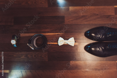 Shoes watch Butterfly necktie cufflinks groom for wedding
