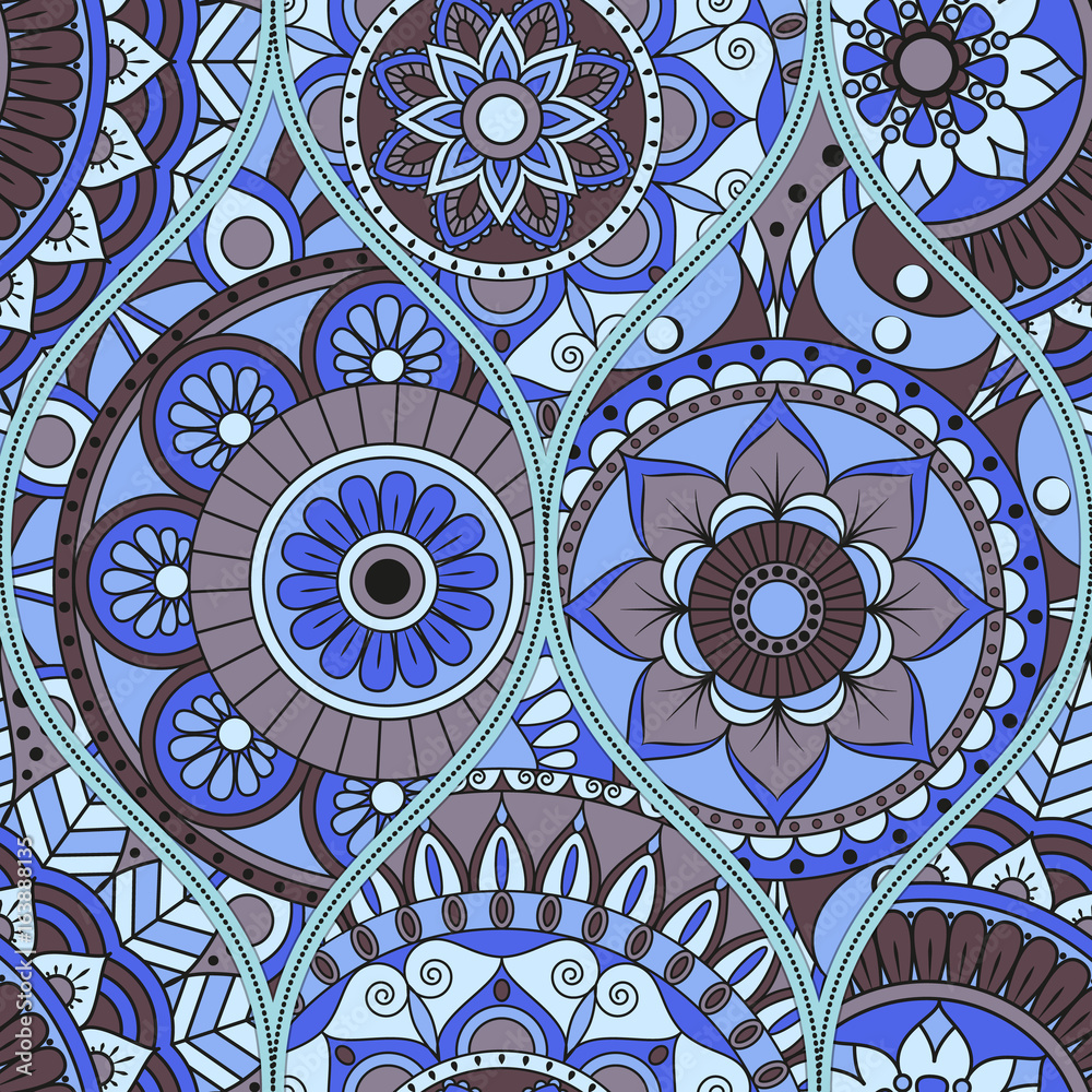 Fototapeta premium pattern with mandalas. Vintage decorative elements. Hand drawn background. Islam, Arabic, Indian, ottoman motifs.