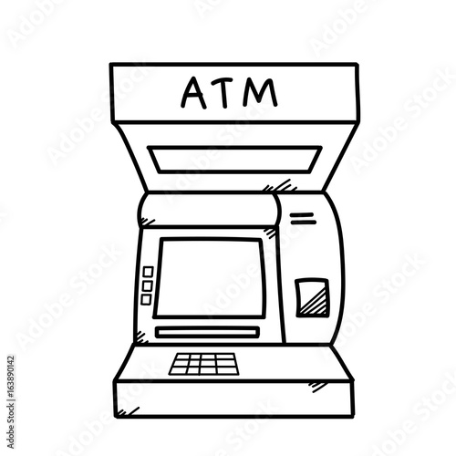 ATM machine freehand drawing illustration on white background