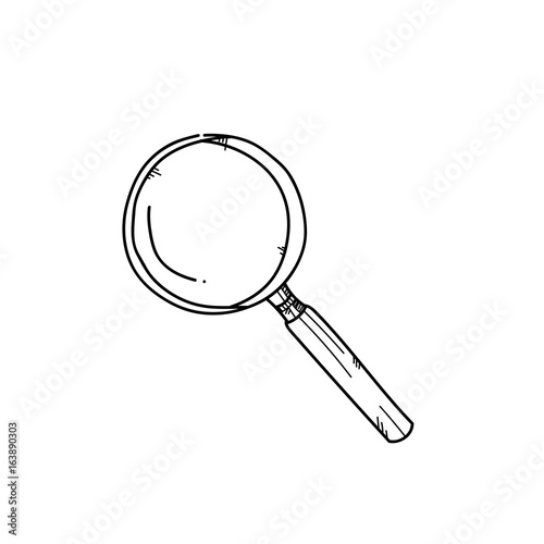 Magnify glass freehand drawing illustration on white background