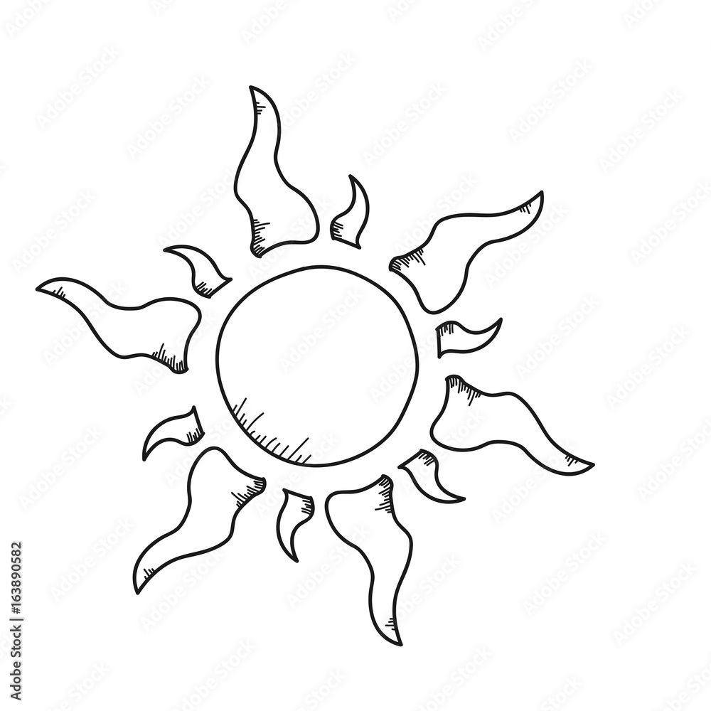 Sun illustration on a white background.Black and white color line art