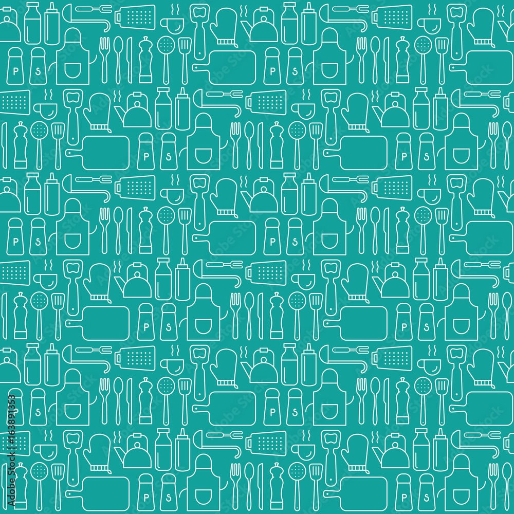 Seamless background pattern of Cooking Kitchen utensil icons