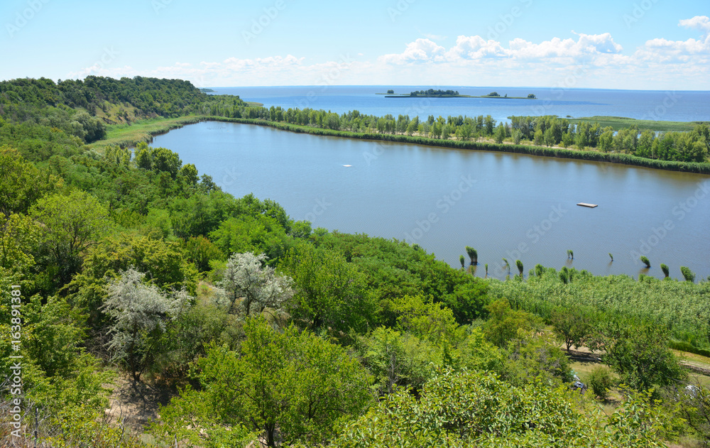 Beautiful river bank landscape in Ukraine