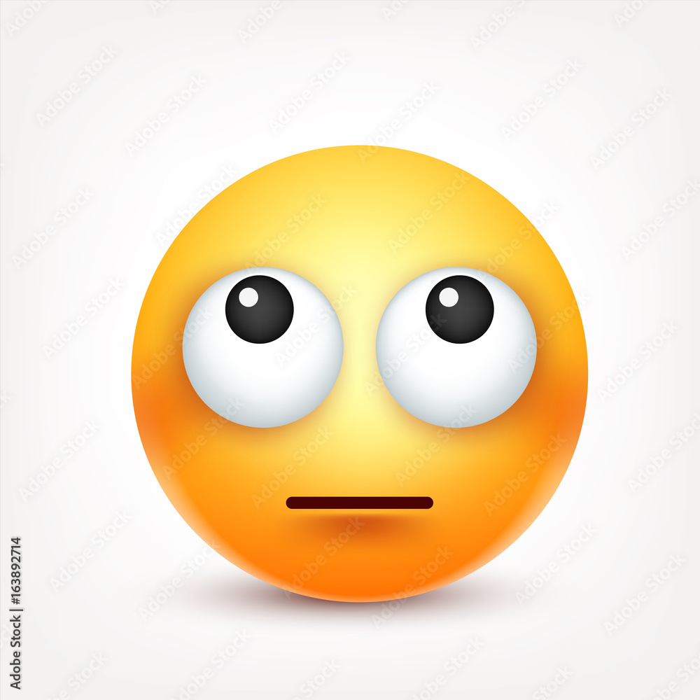 Fototapeta premium Smiley,emoticon. Yellow face with emotions. Facial expression. 3d realistic emoji. Sad,happy,angry faces.Funny cartoon character.Mood. Web icon. Vector illustration.
