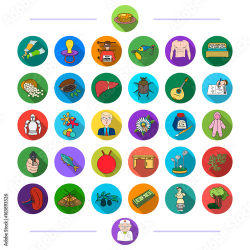 education, textiles, music and other web icon in flat style. medicess, history, ine icons in set collection.