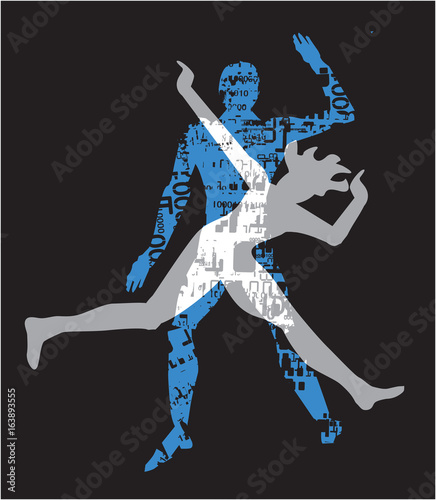 Young couple domestic violence.
Stylized silhouettes of Man biting woman.Isolated on black background. Vector available.