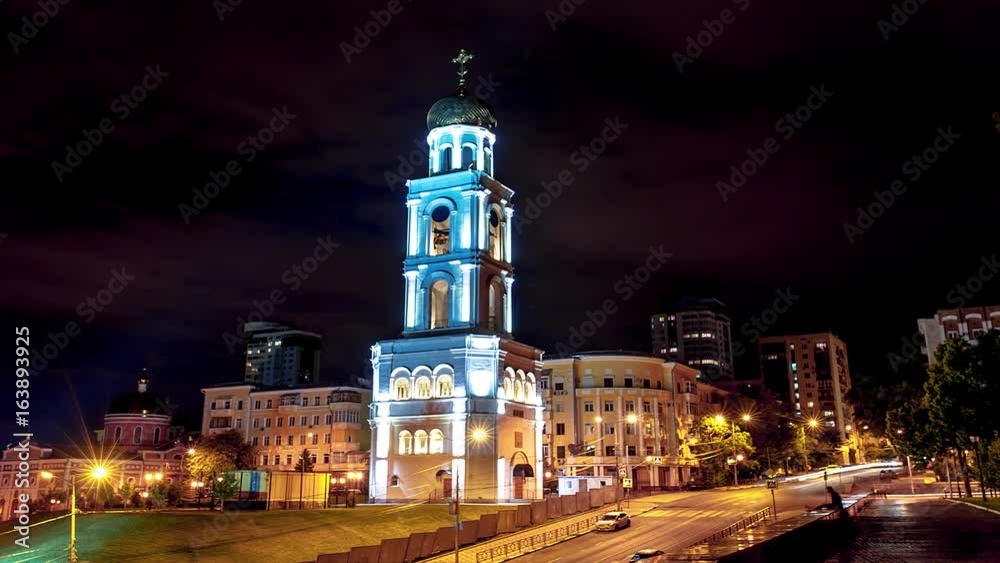 Belltower of the Samara Iversky Monastery in the City of Samara on the Volga River in Russia, time lapse Belltower of the Samara Iversky Monastery in the City of Samara on the Volga River in Russia, time lapse
