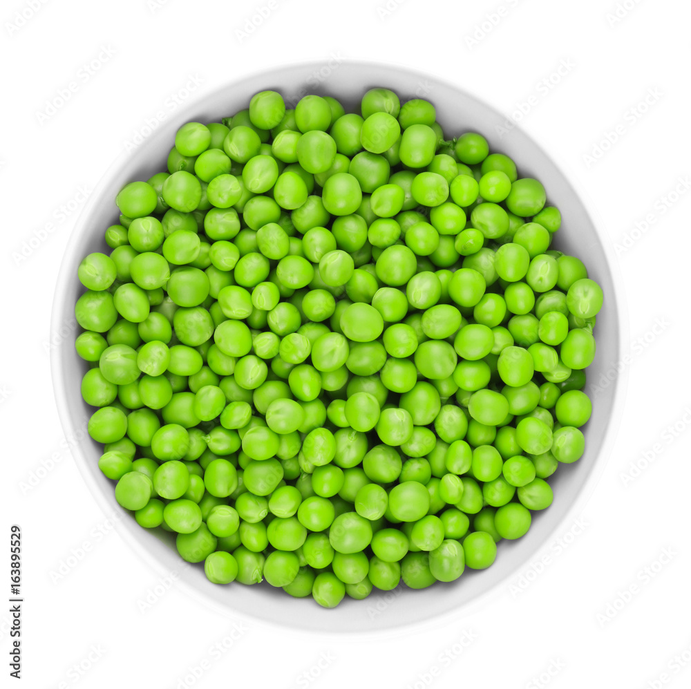 Bowl with fresh green peas on white background Bowl with fresh green peas on white background