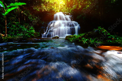 background blur Mandang waterfall in Thailand.And popular with tourists and photographers. photo