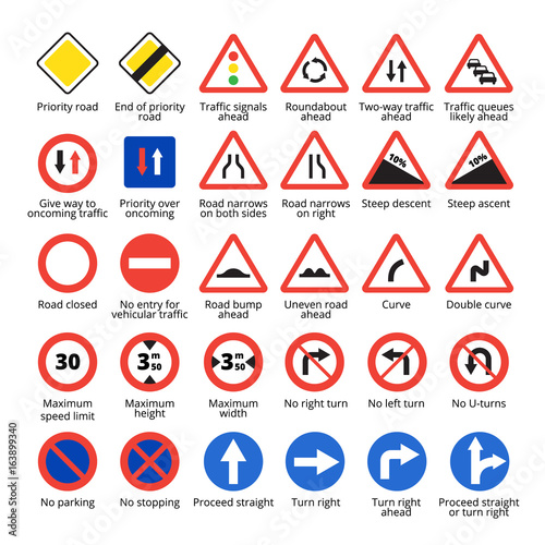 European traffic signs set. Vector road icons collection.