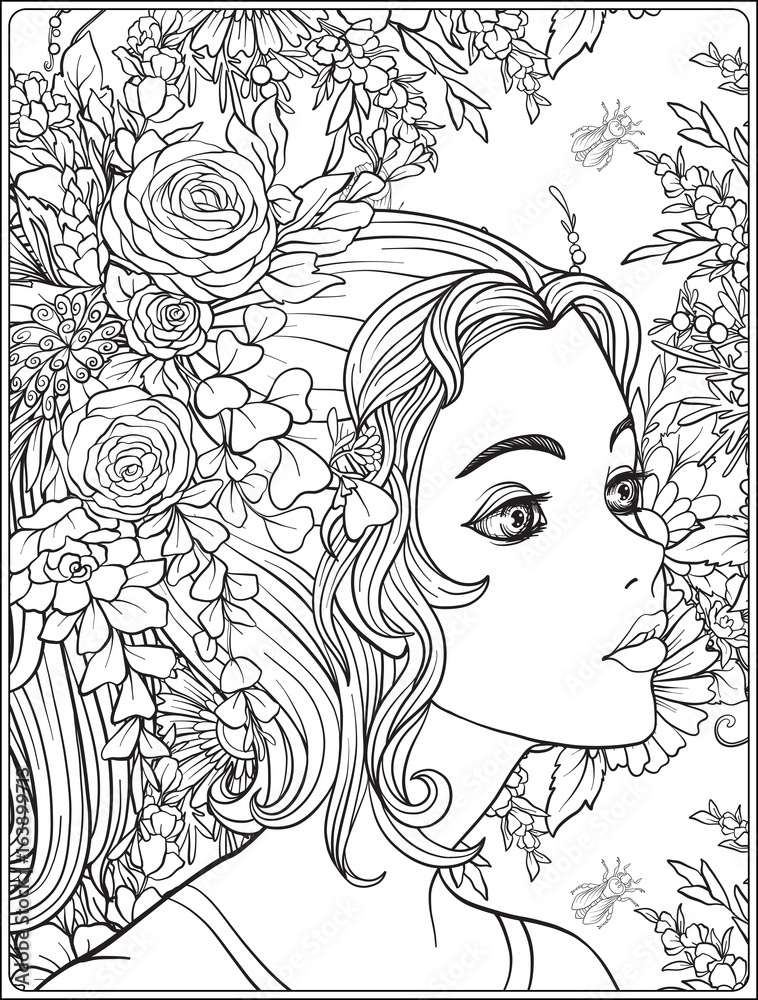 A young beautiful girl with a wreath of flowers on her head.