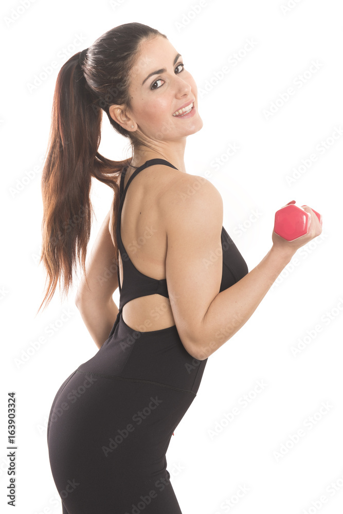 fit woman lifting weights isolated on white background fit woman lifting weights isolated on white background