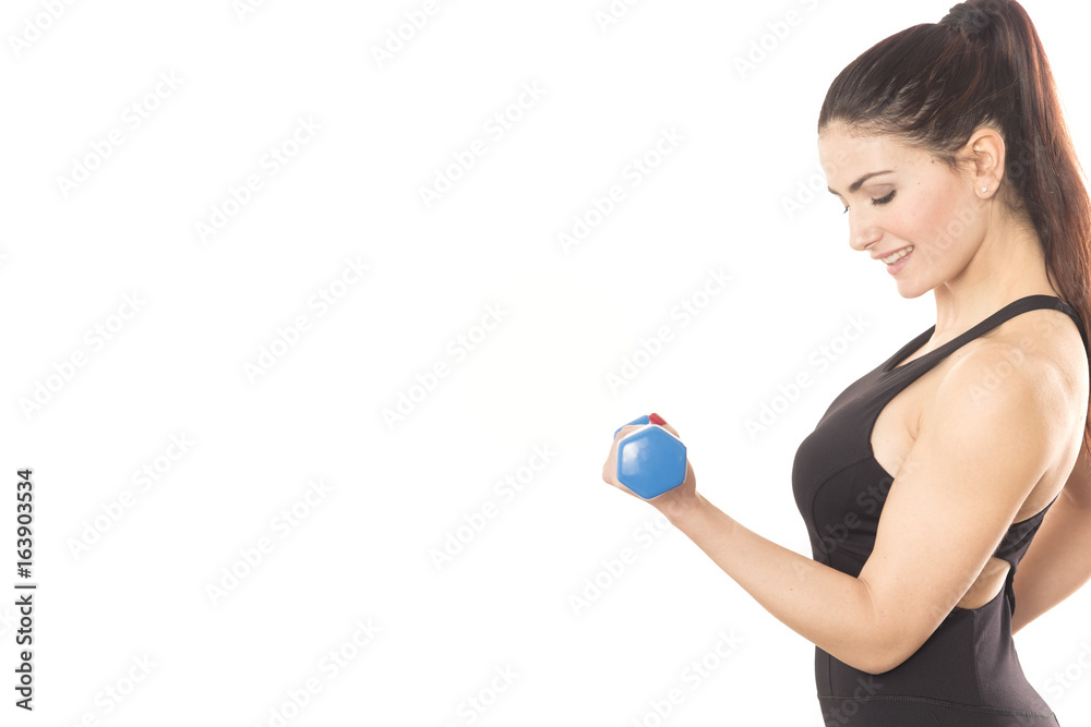 fit woman lifting weights isolated on white background fit woman lifting weights isolated on white background