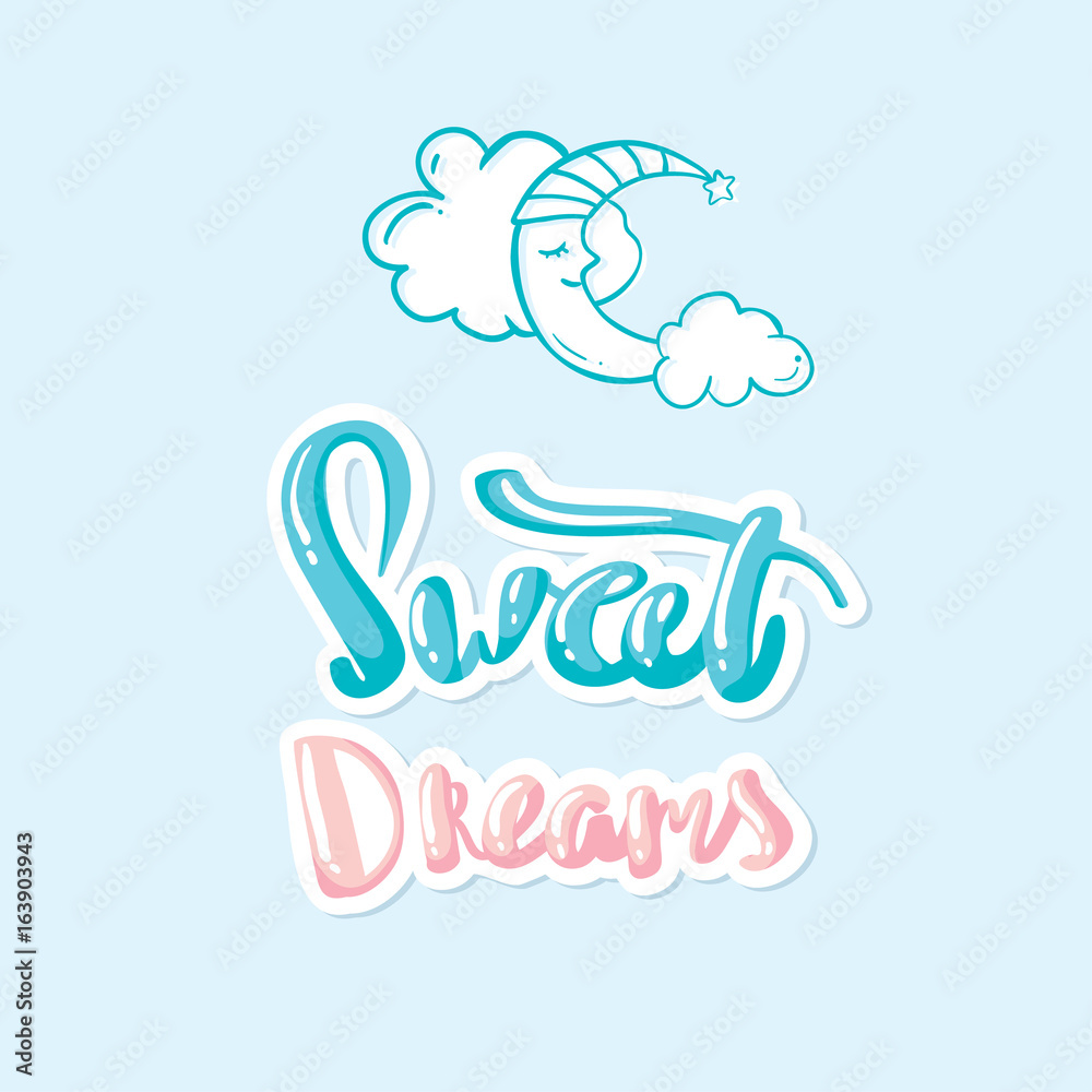 Vector illustration of wish good night on sky background with moon. Art design for web, site, advertising, banner, poster, flyer, brochure, board, card, paper print