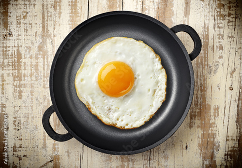 fried egg on iron pan