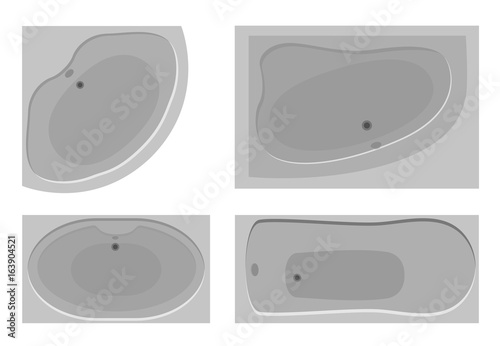 Set of different bathrooms with a view from above. Vector flat elements for your design and infographics