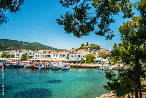 Skiathos, Greece - June 27, 2011: The blue sea with yachts and boats on the water, Skiathos, Greece