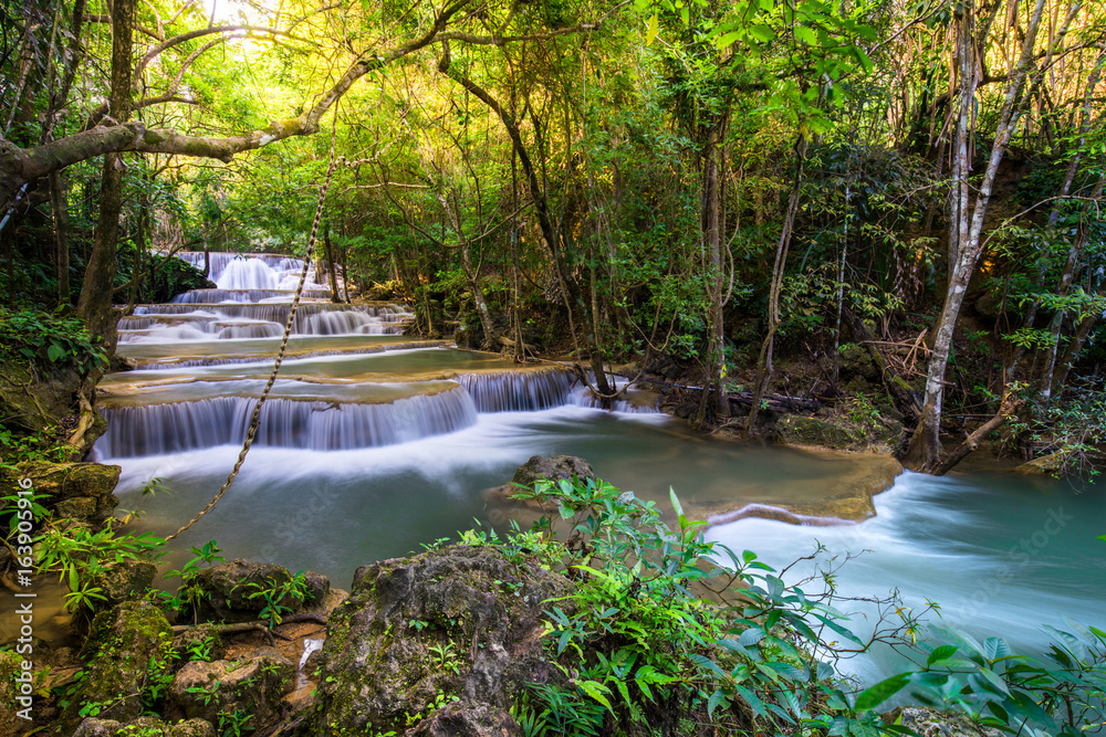 Fototapeta premium Waterfall in Thailand, called Huay or Huai mae khamin in Kanchanaburi Provience