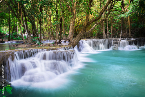 Waterfall in Thailand, called Huay or Huai mae khamin in Kanchanaburi Provience